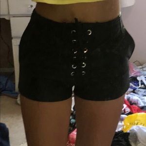 Leather lace up shorts